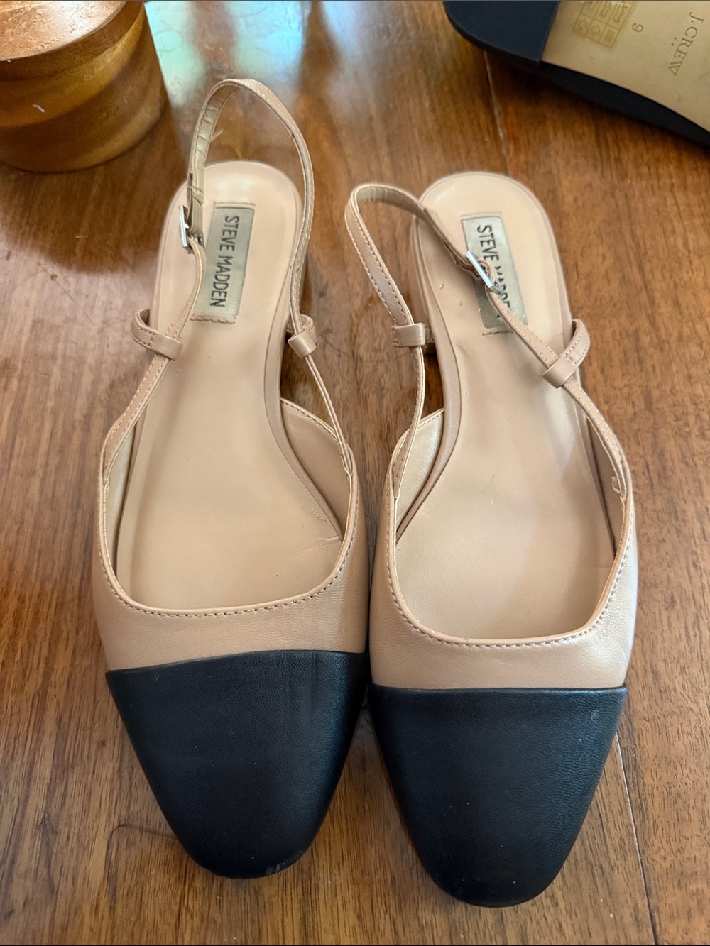 Steve Madden Beige and Black Slingback Flats